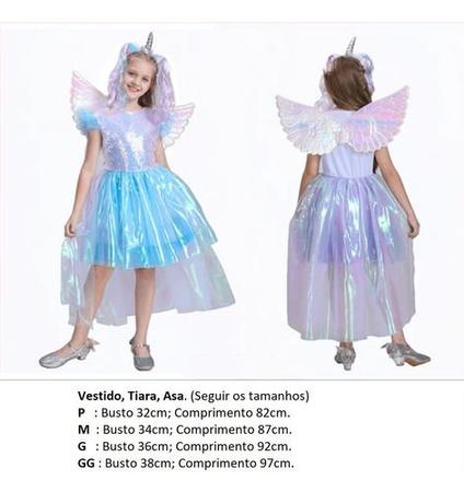 Imagem de Fantasia Uniconio Infantil Vestido Luxo Metalizada Tiara Asa