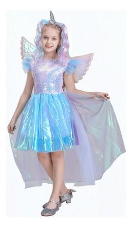 Imagem de Fantasia Uniconio Infantil Vestido Luxo Metalizada Tiara Asa