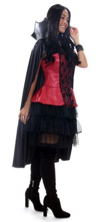 Imagem de Fantasia Vampira Halloween Feminina Adulto Vestido Luxo Capa
