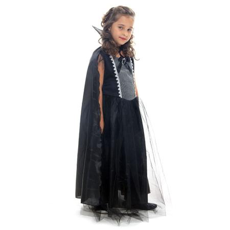 Fantasia Vampira Prata Vestido Infantil com Capa - Halloween - Fantasia Bh