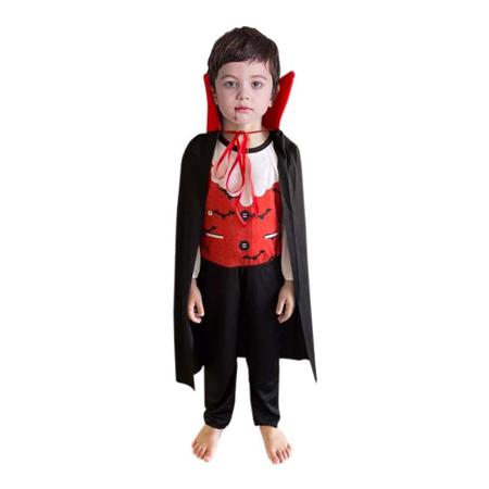 Fantasia Drácula Vampiro Halloween Infantil Roupa + Capa Top em