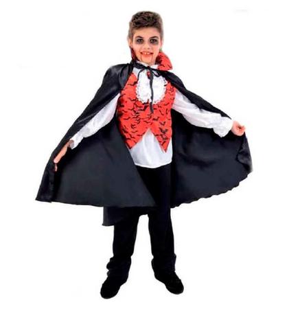 Capa de vampiro infantil com colete e gola alta para crianças preto e  vermelho Drácula fantasia de Halloween vestido de carnaval, Black , Red,  152 (11-12 Years)