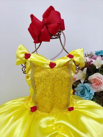 Imagem de Fantasia Vestido Luxo Infantil Princesa Bela C/ Tiara