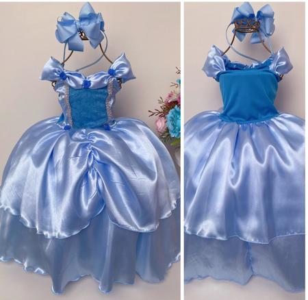 Vestido Infantil Azul Cinderela , Frozen Luxo - Menina bonita 1/2/3 Anos -  Perollas Kids