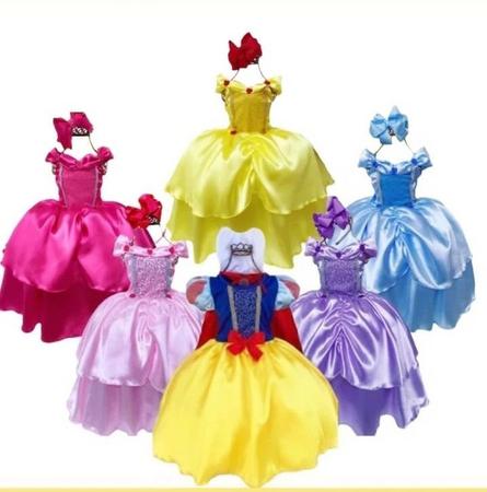 Imagem de Fantasia Vestido Luxo Infantil Princesa Cinderela / Frozen C/ Tiara