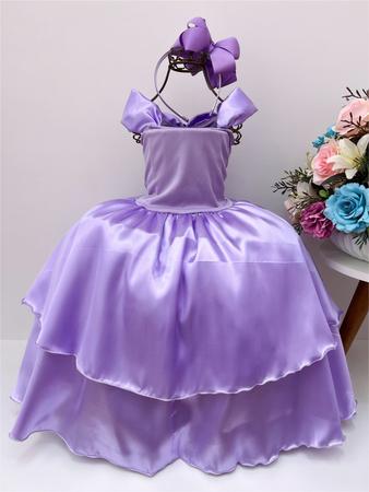 Vestido Infantil Princesa Sofia Com Tiara Coroa Lilás Luxo - Tio