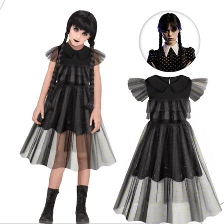 Fantasia Vandinha Familía Addams - Vestido Baile Infantil - Halloween