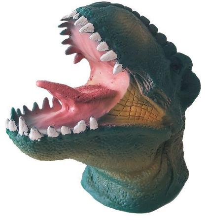 Imagem de Fantoche De Dinossauro Brinquedo Tiranossauro Verde De Vinil