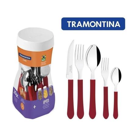 Imagem de Faqueiro 20 pcs leme vermelho tramontina aço inox