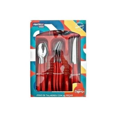 Faqueiro 25 Pcs Fratelli Vermelho Aço Inox Imagem de Faqueiro 25 Pcs Fratelli Vermelho Aço Inox