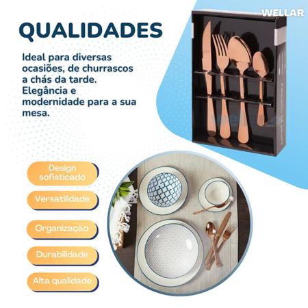 Imagem de Faqueiro Conjunto Talheres Jogo Aço Inox Rose Gold 24 Peças