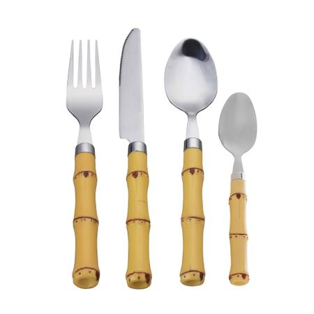 Imagem de Faqueiro De Aço Inox 24 Pcs Com Cabo De Plastico Bamboo