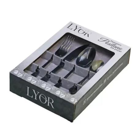 Imagem de Faqueiro Jogo de Talheres Kit 24 Peças Aço Inox Talher Mesa Luxo Preto