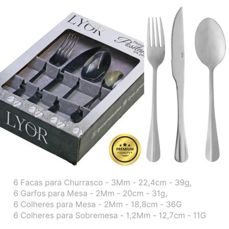 Imagem de Faqueiro Jogo de Talheres Kit 24 Peças Aço Inox Talher Mesa Lyor Luxo