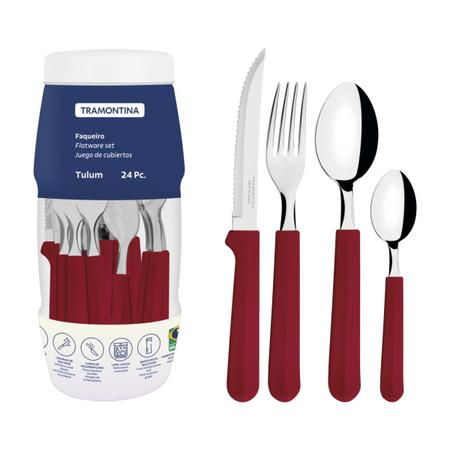 Kit Talheres de Mesa Tramontina Colher, Garfo e Faca Vermelho