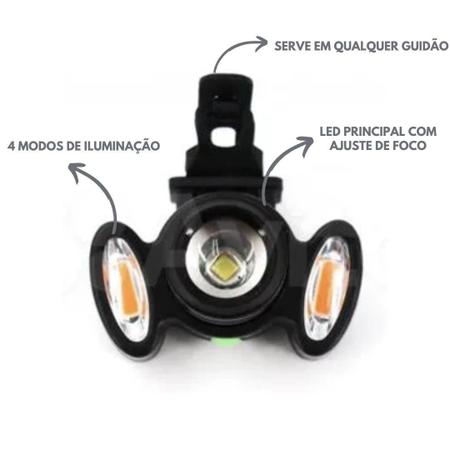 Imagem de Farol Bicicleta Potente 3 Leds Recarregável Usb Com Zoom