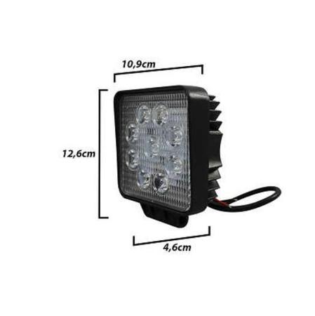 Farol De Milha 9 Leds Quadrado Universal 27W 6000K 12V 24V T - Tiger Auto Imagem de Farol De Milha 9 Leds Quadrado Universal 27W 6000K 12V 24V T