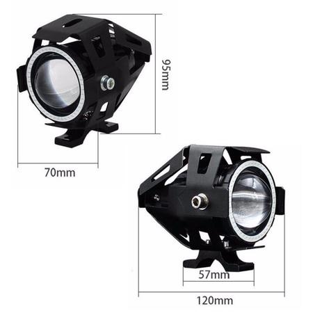 Imagem de Farol de Milha Moto Angel Eyes Branco U7 Grande Par Universal Auxiliar Neblina