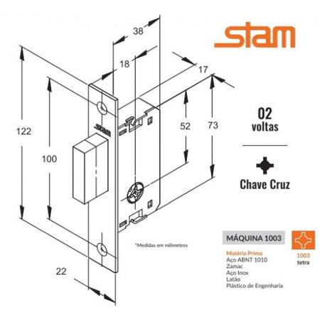 Imagem de Fechadura auxiliar inox tetra 1003 18mm - Stam