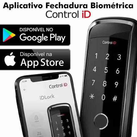 Imagem de fechadura eletronica digital porta madeira portão biometrica interna externa sobrepor control id