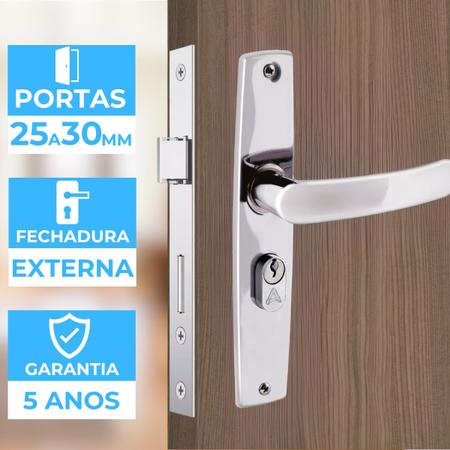 Imagem de Fechadura Para Porta Externa Aço Inox Polido Cromado  Aliança  Kit 04 Un