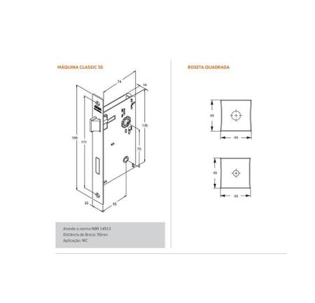 Imagem de Fechadura Porta Banheiro Wc Dourada Gold Stam Classic 55Mm