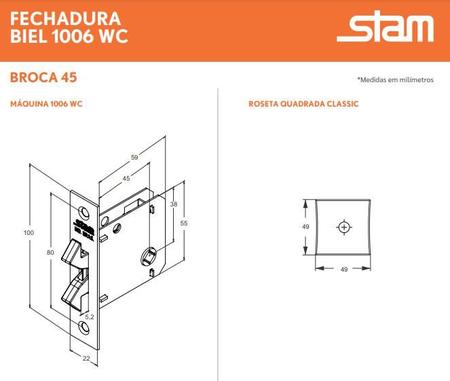 Imagem de Fechadura Porta Correr 1006S WC Quadrada Banheiro Polida - Stam