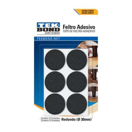 Imagem de Feltro Adesivo Redondo Tekbond 30mm Preto Cartela com 12