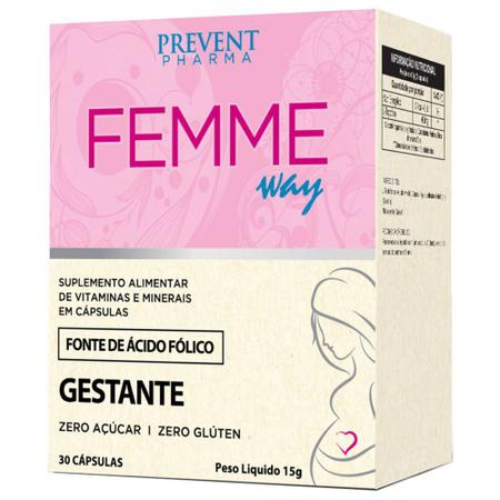 Imagem de Femme Way Gestantes Vitaminas e Minerais Fonte de Acido Folico 120 Capsulas Prevent Pharma