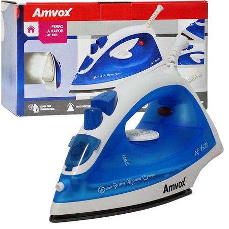 Imagem de Ferro de Passar Roupa a Vapor e a Seco 1200W 110V Base Antiaderente Amvox Azul AF 1605