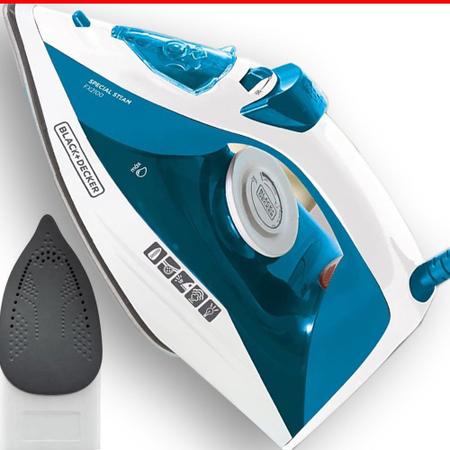 Imagem de Ferro de Passar Roupa Black Decker a Vapor 1200w FX2100-BR Branco e Azul Base antiaderente