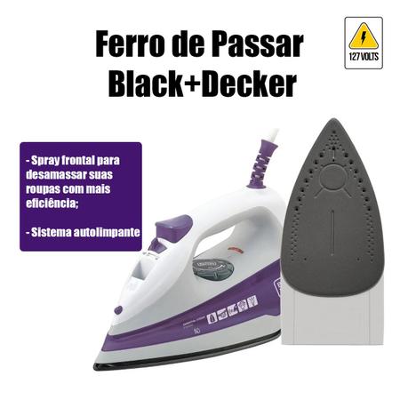 Imagem de Ferro de Passar Roupas a Vapor Antiaderente Plus Black E Decker FX1000BR 127V 1200W