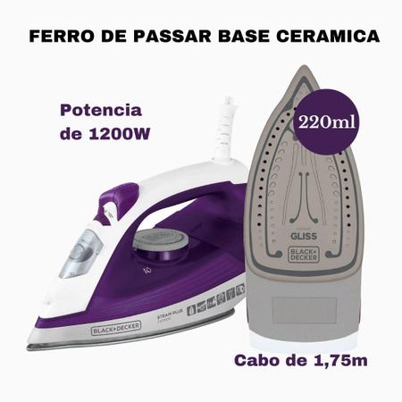 Imagem de Ferro Passar Roupa Vapor Black Decker Eletrico Base Antiaderente Ceramica Fx2500