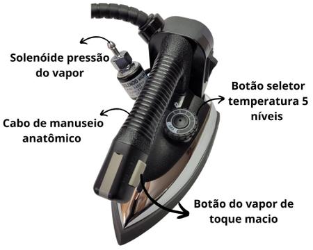 Imagem de Ferro Passar Roupas Gravitacional a Vapor Profissional Industrial 1000 Watts Lanmax Indústria Confecção Lavanderia Passadoria Presente Dia das Mães