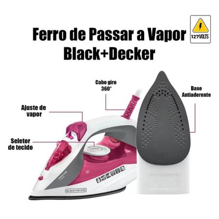 Imagem de Ferro passar vapor antiaderente rosa fx2200 127v - black&decker