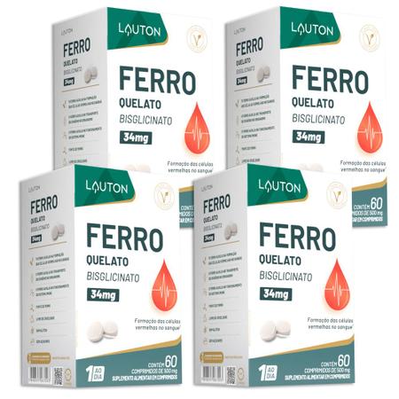 Ferro Quelato Bisglicinato 34mg 60 Comprimidos Lauton - 4 Un Imagem de Ferro Quelato Bisglicinato 34mg 60 Comprimidos Lauton - 4 Un