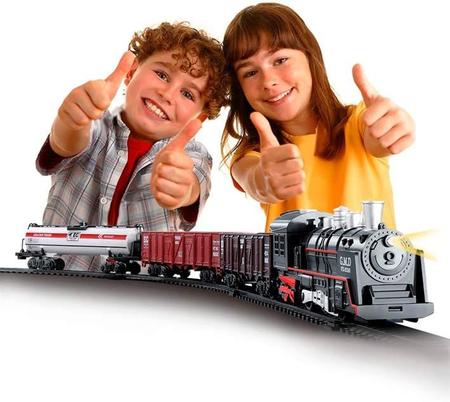 Locomotiva Trilhos Vagoes 8 Metros Ferrorama Trem Som e Luz Brinquedo  Crianca