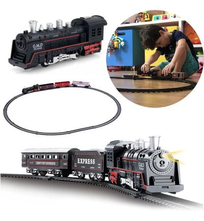 Pista Trem Locomotiva Infantil c/ 2 Vagoes Som e Luz dm Toys