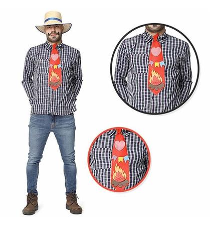 Festa Junina Camisa Xadrez Azul Masculina Adulto Fantasias Carol