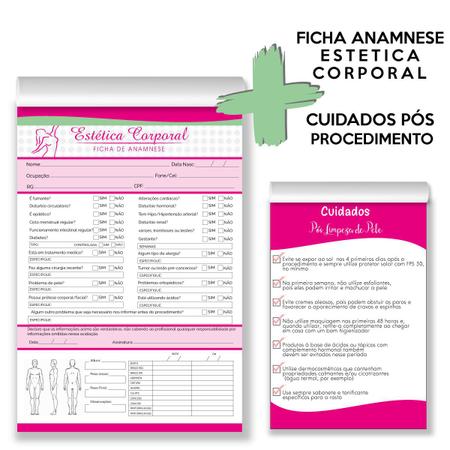 Kit Ficha de Anamnese Limpeza de Pele + Cuidados Pós Procedimento com 100  folhas cada