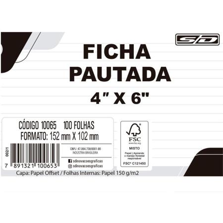 Imagem de Ficha Pautada 4X6 152X102CM PCT com 100