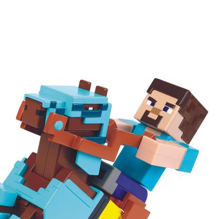 Boneco Minecraft Steve De E Cavalo Com Armadura De Diamante