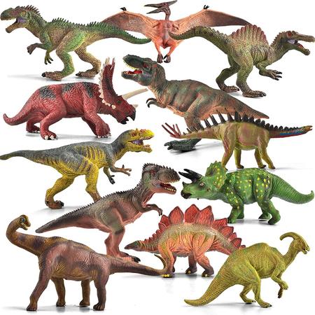 Jogo colorido realista do dinossauro de 12 pces mini conjunto, modelos  animais sortidos dinossauros figura modelo de brinquedo para crianças