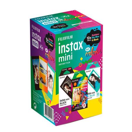 Imagem de Filme Instax Mini Colors 3 Packs com 10 Poses Fujifilm - Sky Blue, Rainbow e Black