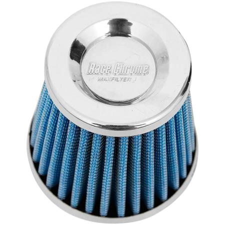 Imagem de Filtro Ar Esportivo Cônico Alto Mono Fluxo Base Rígida Race Chrome 62mm Azul RC027