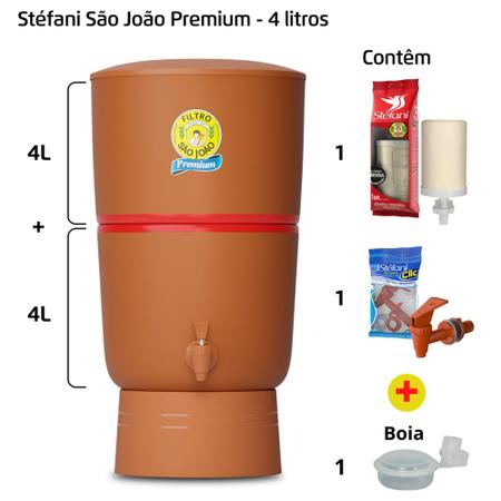 Imagem de Filtro de Barro para Água São João Premium 4 Litros 1 Vela + 1 Boia - Cerâmica Stéfani