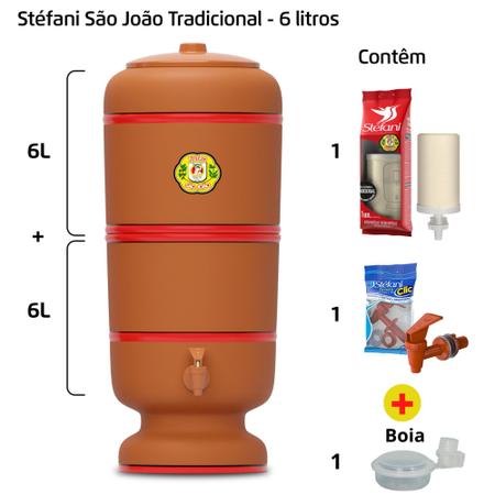 Imagem de Filtro de Barro para Água São João Tradicional 6 Litros 1 Vela + 1 Boia - Cerâmica Stéfani