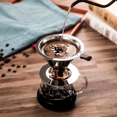 Imagem de Filtro De Café Coador Inox  Grande Reutilizável Pour Over