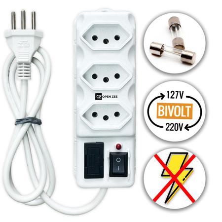 Filtro de Linha 3 Tomadas Régua 110/220v Bivolt Universal C/ Protetor Descarga de Energia - OPEN ZEE Imagem de Filtro de Linha 3 Tomadas Régua 110/220v Bivolt Universal C/ Protetor Descarga de Energia