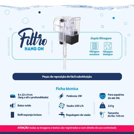 Imagem de Filtro externo hang on cascata 250lh aquário pequeno até 50L